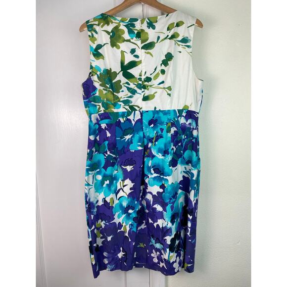 Rabbit Rabbit Rabbit Designs Women's 16 White Blue Floral Ruffle Sheath Dress - Picture 5 of 8